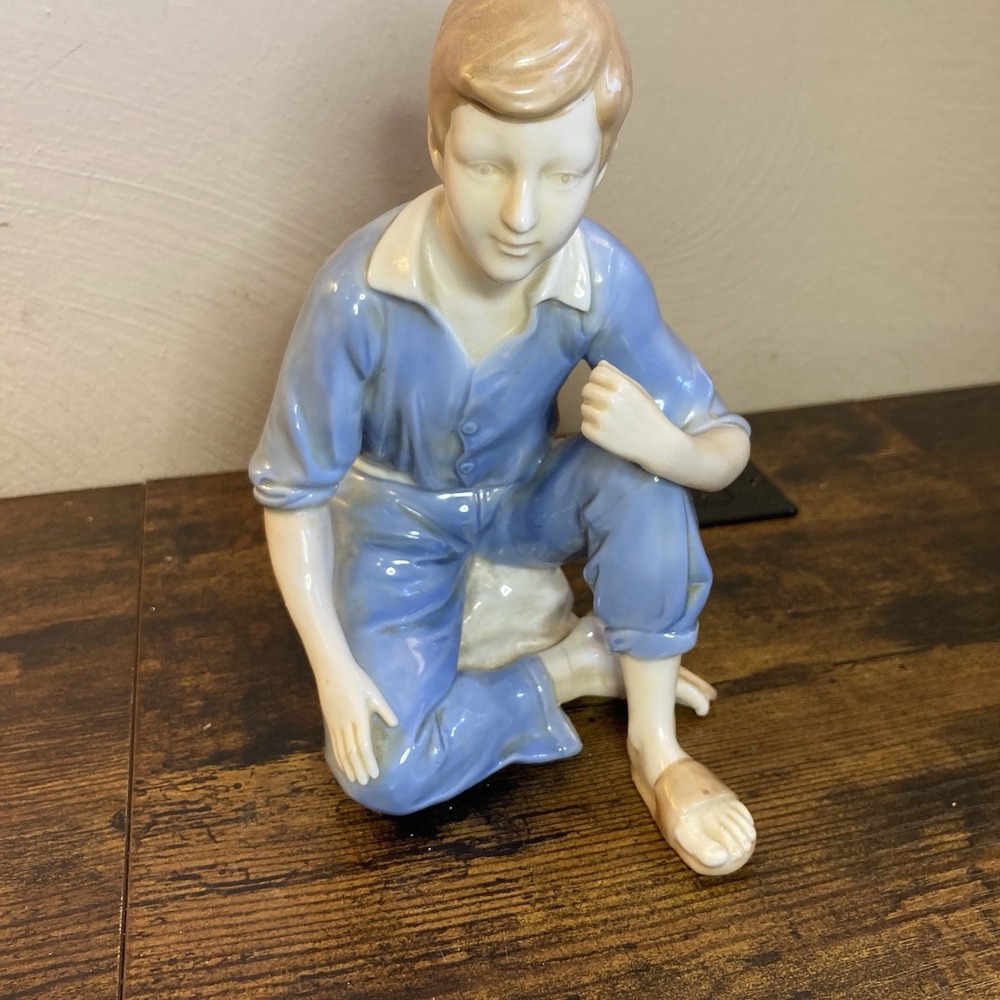 Vintage Andrea by Sadek Numbered Porcelain Kneeling Boy Figurine 8 Inch